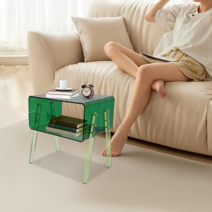 Acrylic Side Table, 2-Tier End Table with Open Storage for Small Spaces, Green Modern Nightstand for Bedroom, Living Room, Apartment - color: Green