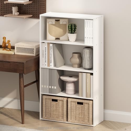 Furinno Simple Book Shelf, 4-Tier Bookshelf, Bookcase with Open Shelf, 9.4 x 23.6 x 41.7, for Living Room, Bedroom, Home Office, White - color: White, size: 4-Tier, Standard