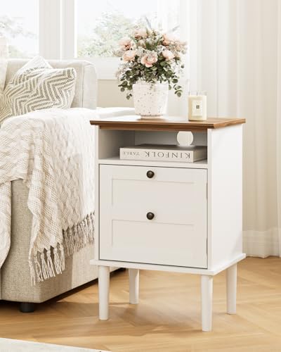 Nightstand, Boho Night Stand with 1 Drawer, Modern Side Accent Table with Open Shelf, Wooden Top Bedside End Table for Bedroom, Living Room, White - color: White