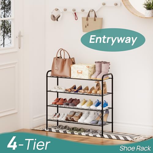 viewcare Shoe Rack for Closet, 4-Tier Long Shoe Rack for Entryway & Garage, Black Shoe Organizer Holds 12-16 Pairs, Sturdy Metal Construction - size: 4-Tier(Long)