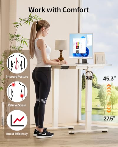 Okin Standing Desk Electric Adjustable Computer Whole Piece Stand up Desk with Wheels Office Gaming Home Office Memory Desks 48x24 inches White - color: White+casters, size: 48 Inch