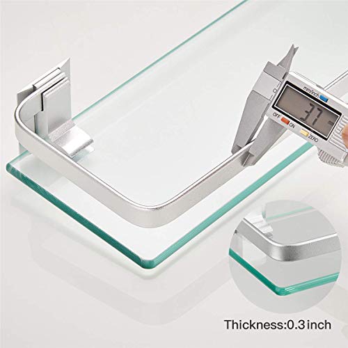 VOLPONE Glass Shelf with Towel Bar 15.7in Silver Bathroom Shelf Wall Mount Rustproof Bathroom Wall Organizer 1 Tier (Silver) - style: 1 tier with towel bar silver