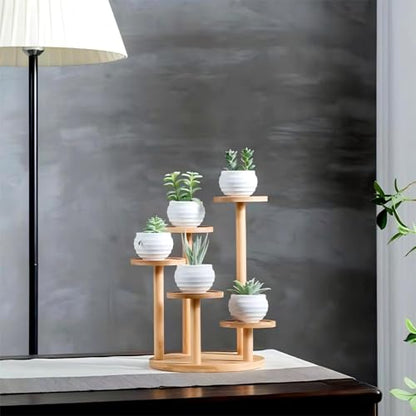 5 Tiered Desk Plant Stand Round Bamboo Plant Shelf Tabletop Succulent Herb Stand Desktop Plant Stand Indoor Plant Rack for in Living Room Office Decoration - Small - size: Small