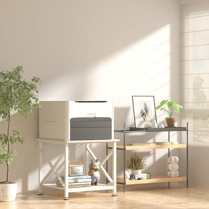 Printer Stand, 23.6 x 23.6 Inches Large Printer Stand with Storage Shelf, 2 Tier Printer Table for Home Office, Rolling Printer Cart with Industrial Wheels, Mini Fridge Stand Table, White - color: White