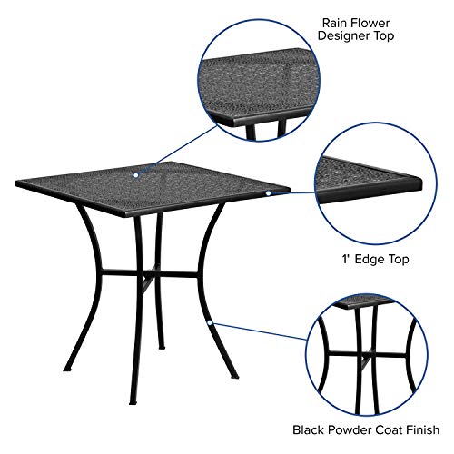 Flash Furniture Oia 28" Commercial Grade Steel Patio Table, Modern Square Rain Flower Design Outdoor Dining Table, Black - color: Black, size: 28" Square