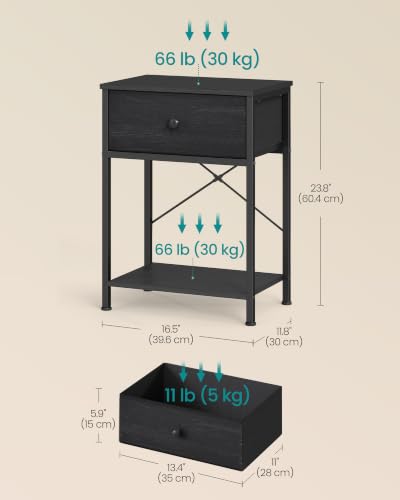 SONGMICS Bedside Table with Drawer, Nightstand with Lower Shelf | Side End Table for Bedroom, Living Room, Ebony Black, BELLAH Collection, ULGS101B201S - color: Bony Black, style: 1 Drawer-1Pc