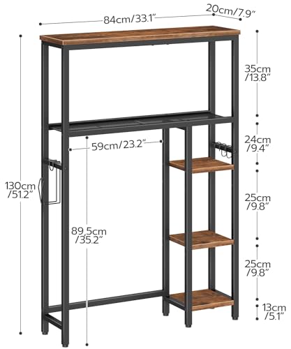 HOOBRO Over The Toilet Storage Cabinet, Freestanding Bathroom Organizer with Toilet Paper Holder, Hooks, 5-Tier Bathroom Storage Shelves for Laundry Room, Space Saver, Rustic Brown and Black BF84TS01