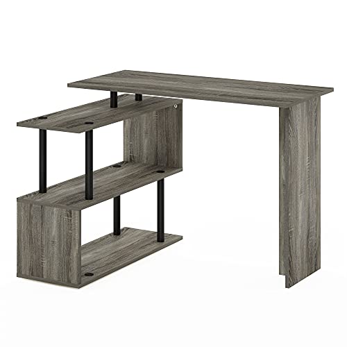 Furinno Moore L-Shape Computer Desk with 3-Tier Shelves, French Oak - color: French Oak/Black, style: 3-Tier Shelves Desk