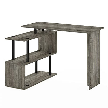 Furinno Moore L-Shape Computer Desk with 3-Tier Shelves, French Oak - color: French Oak/Black, style: 3-Tier Shelves Desk