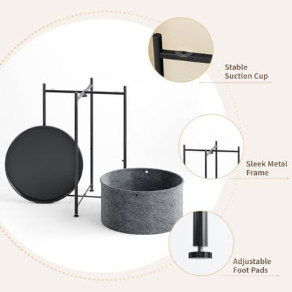 Small Round Side Table with Felt Storage Basket and Removable Tray | Accent Table, Metal End Table with Adjustable Feet, Side Table for Nursery, Bedroom, Living Room, Laundry Room, Black - color: Black