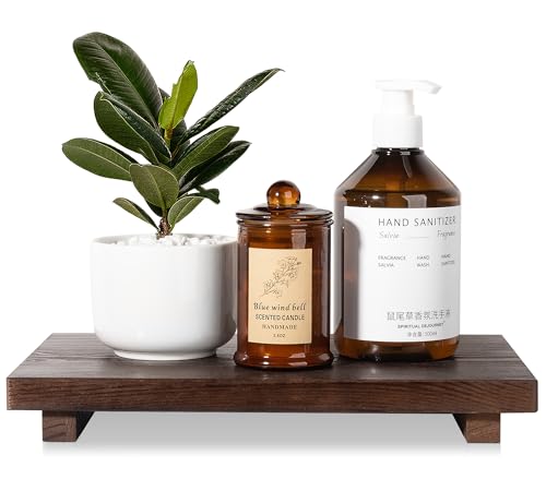 Bathroom Counter Organizer Wood Pedestal Stand Farmhouse Decorative Tray Soap Holder for Kitchen Decor, Large 11.8" x 7" - Walnut - color: Walnut, size: 11.8" x 7" x 1.6"