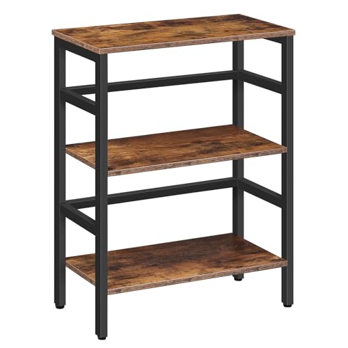 HOOBRO 3 Tier Bookshelf, 23.6" L Industrial Bookcase, Record Storage Rack with Side Fence, Storage Shelf with Metal Frame, Rustic Open Display Shelf for Living Room, Bedroom, Rustic Brown BF86CJ01G1 - color: Rustic Brown, Black, size: 23.6"L x 11"W x 31.9