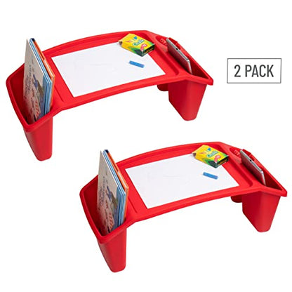 Mind Reader Kids Lap Desk, Portable Activity Tray with Side Storage, Stackable Plastic Desk for Drawing, Snacks, Study, Set of 2, Red - color: Red