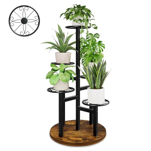 Metal Black Plant Stand Indoor Outdoor,5 Tier Tall Flower Pot Holder Potted Display Rack Shelf, Heavy Duty Plant Shelf for Patio Garden Balcony Living Room Bedroom - BlackS - color: BlackS, size: 5-tiers