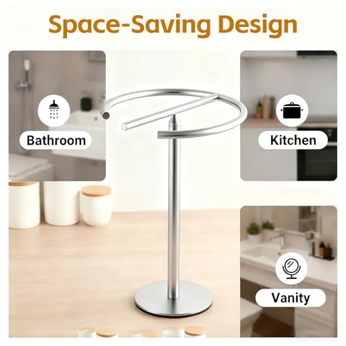 Stainless Steel Brushed Nickel Hand Towel Stand, 13 Inch | Freestanding Countertop, For Bathroom Vanity Kitchen, Holds 2 Towels, Rust-Resistant, Space-Saving Design - color: Brushed Nickel