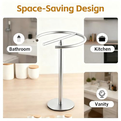 Stainless Steel Brushed Nickel Hand Towel Stand, 13 Inch | Freestanding Countertop, For Bathroom Vanity Kitchen, Holds 2 Towels, Rust-Resistant, Space-Saving Design - color: Brushed Nickel