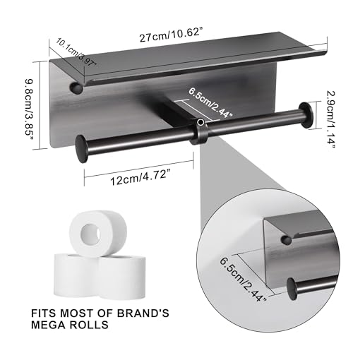 Grey Toilet Paper Roll Holder with Shelf Wall Mounted for Bathroom (Grey, Double Head) - color: Gunmetal Grey