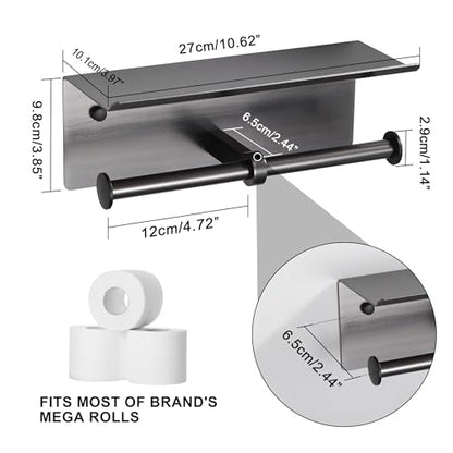 Grey Toilet Paper Roll Holder with Shelf Wall Mounted for Bathroom (Grey, Double Head) - color: Gunmetal Grey