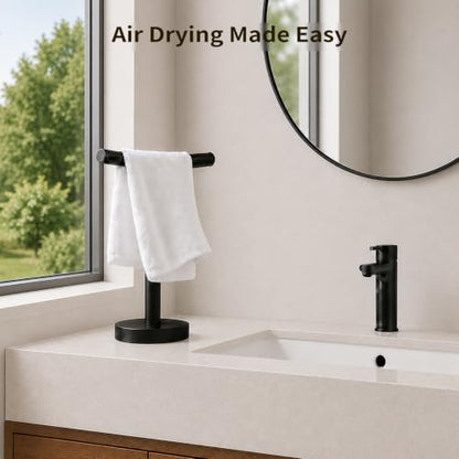 YUMORE Hand Towel Holder Stand for Bathroom & Kitchen, Freestanding T-Shape Towel Rack with Weighted Base, Matte Black