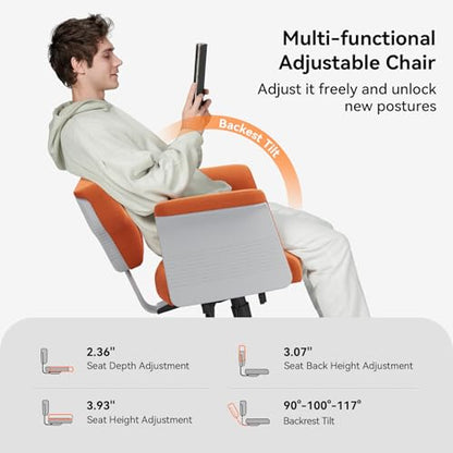 Newtral Freedom-X Criss Cross Chair with Wheels & Amrests- Cross Legged Office Chair with Laptop Tray, Multi-Position Recliner Chair, Adjustable Ergonomic Chair, Relax, Work from Home