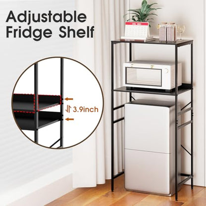 Mini Fridge Shelf Mini Fridge and Microwave Stand Over Mini Fridge Storage Rack Height Adjustable Microwave and Fridge Stand Suitable for Dorm, Kitchens, Offices, Black - color: Black