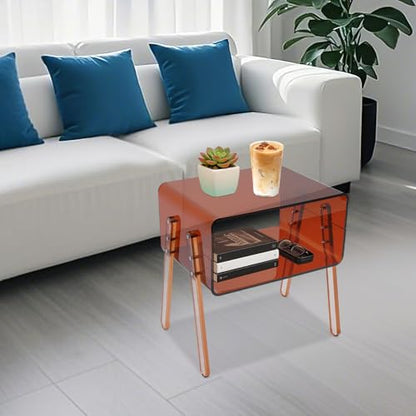 Acrylic Side Table, 2-Tier End Table with Open Storage for Small Spaces, Brown Modern Nightstand for Bedroom, Living Room, Apartment - color: Brown