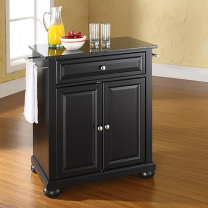 Crosley Furniture Alexandria Granite Top Small Portable Rolling Kitchen Island Storage Cart, Microwave Stand, Black - color: Black, style: Solid Black Granite Top