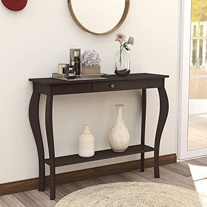 ChooChoo Narrow Console Table with Drawer, Chic Accent Sofa Entryway Table with Shelves for Entryway, Living Room, Hallway, Espresso - color: Espresso, size: 11.8"D x 39.3"W x 31.4"H
