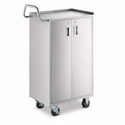 16" x 24" Five Shelf Stainless Steel Utility Cart with Enclosed Base and Locking Doors - 18-Gauge 304 Commercial Heavy-Duty Service Cart - NSF Mobile Storage Cart for Kitchen, Catering, Restaurant - size: 5 Shelf