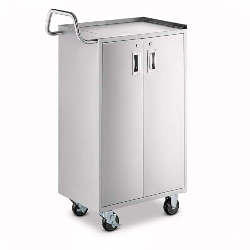 16" x 24" Five Shelf Stainless Steel Utility Cart with Enclosed Base and Locking Doors - 18-Gauge 304 Commercial Heavy-Duty Service Cart - NSF Mobile Storage Cart for Kitchen, Catering, Restaurant - size: 5 Shelf