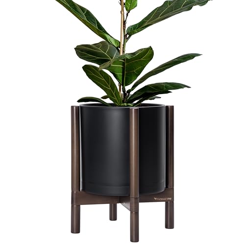 D'vine Dev Plastic Pot with Walnut Wood Stand, Black, 12 in, 55-C-O-2 | Mid-Century Inspired Design, Elevated Plant Display, Clean Lines, Sturdy Support, Modern Space-Saving Style - color: Matte Black Pot + Walnut Color Stand, size: 12 Inch