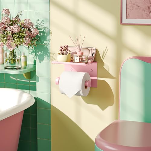 Toilet Paper Holder with Shelf Wall Mounted Toilet Paper Roll Dispenser | Heavy Duty Stainless Steel Blush Pink - color: G-blush Pink