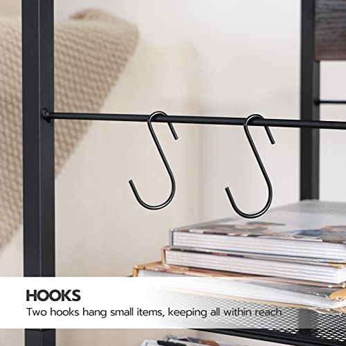 HOOBRO Industrial Printer Stand, 3-Tier Mobile Printer Table, Rolling Cart with Power Outlets and USB Ports, Home Printer Stand with 2 Hooks, for Office, Living Room, Rustic Brown BF22UPS01 - color: Rustic Brown + Black