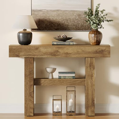 Tribesigns 41.34-Inch Farmhouse Console Table, 2-Tier Narrow Sofa Table Behind The Couch, Entryway Furniture with Storage Shelves for Hallway Foyer Living Room, Light Brown - color: Light Brown