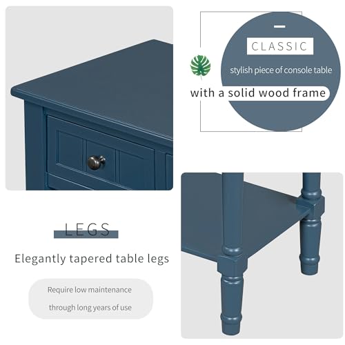 24'' Entryway Table, Small Console Table with Storage Drawers and Shelf, Hallway Table for Entryway Hallway Foyer, Farmhouse Solid Wood Frame (Dark Blue) - color: Dark Blue
