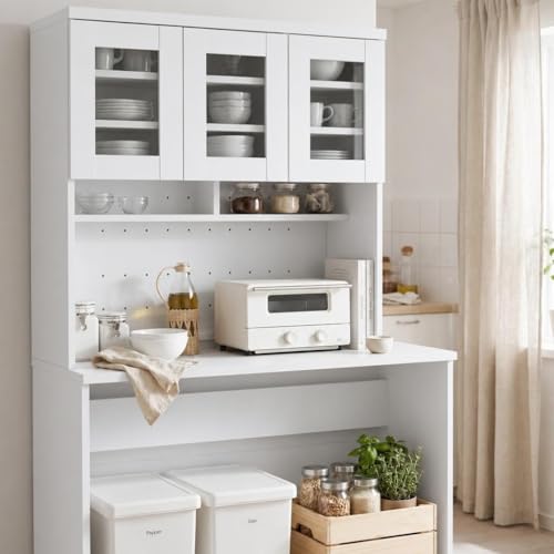 Garvee 71.5" Kitchen Cabinet with Trash Can Storage, Kitchen Trash Can Cabinet with Microwave Stand, 35.4" Wide Kitchen Pantry with Garbage Storage for Dining Room - color: White