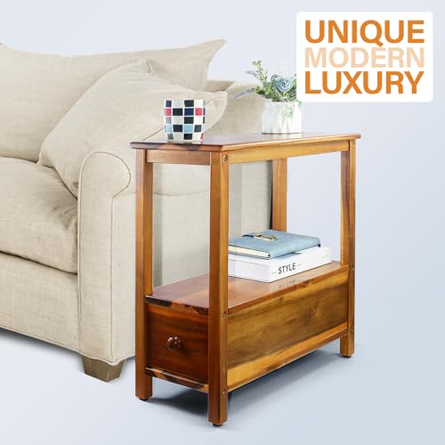 ENKEZI Narrow End Table with Drawer and Shelf – Slim Side Table for Small Spaces, Nightstand for Bedroom or Living Room, Small Bedside Table (Bottom Drawer) - style: Bottom Drawer