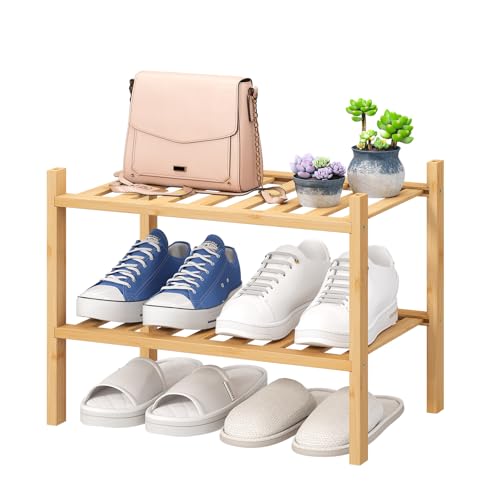 viewcare Small Shoe Rack, 2-Tier Shoe Rack for Entryway, Bamboo Wood Shoe Shelf for Closet & Hallway, Long 17.2IN | Beautiful | Functional | Sturdy | Durable - color: Natural Bamboo, size: 2-Tier_Samll