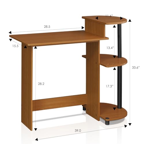 Furinno Compact Computer Desk with Shelves, Round Side, Light Cherry/Black - color: Light Cherry/Black, size: Round Side Shelf