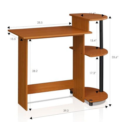 Furinno Compact Computer Desk with Shelves, Round Side, Light Cherry/Black - color: Light Cherry/Black, size: Round Side Shelf