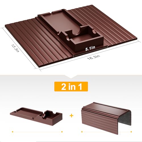 Bestjing Bamboo Couch Armrest Table, Sofa Arm Tray with Detachable Couch Cup Holder- 2 in 1 Anti-Slip Foldable Sofa Armchair Caddy Table for Drinks Cellphone TV Remote Snacks (Walnut)