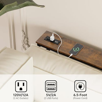 Aduanbang 5.9" Console Table with Outlet – Narrow Sofa Table, Behind Couch Table for Living Room & Hallway, 5.9" x 39.4" x 30", Metal Frame, Rustic Brown - color: Rustic Brown, size: 5.9"D x 39.4"W x 30"H