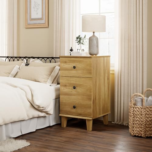 Nightstands with Charging Station, Set of 2 End Table with Power Outlets & USB Ports Modern Side Table with Drawer and Storage Cabinet for Bedroom,Brown Oak - color: Brown Oak