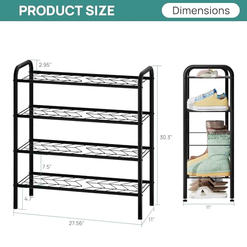 viewcare Shoe Rack for Closet, 4-Tier Small Shoe Rack for Entryway & Garage, Black Shoe Organizer Holds 10-14 Pairs, Sturdy Metal Construction - size: 4-Tier(M)