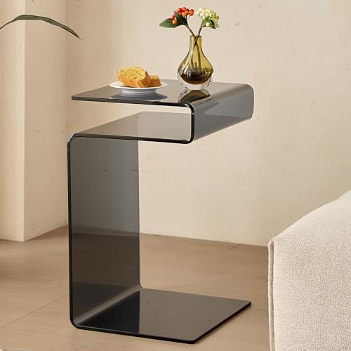 Glass Nightstand,Side Table,S-Shaped End Table for Living Room,Bedside Table for Bedroom (Grey) - color: Grey