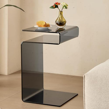 Glass Nightstand,Side Table,S-Shaped End Table for Living Room,Bedside Table for Bedroom (Grey) - color: Grey