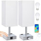 Set of 2 Bedside Table Lamp 3 Way Dimmable Nightstand Lamp with USB C & USB A Charging Port, 2 AC Outlets, 3000K LED Bulbs (White) - color: White