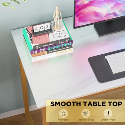 Dkelincs 40 Inch Small Computer Desk Home Office Desk Writing Desk Modern Simple Style Study Work Table with Metal Frame, Easy Assembly, Adjustable Feet, Water-Resistant, Scratchproof Surface, Gold - color: Gold, size: 40 Inch