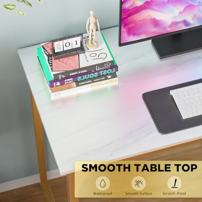 Dkelincs 40 Inch Small Computer Desk Home Office Desk Writing Desk Modern Simple Style Study Work Table with Metal Frame, Easy Assembly, Adjustable Feet, Water-Resistant, Scratchproof Surface, Gold - color: Gold, size: 40 Inch