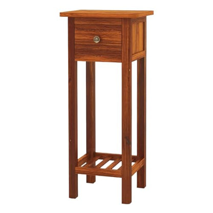 Giantex Tall End Table, Narrow Side Table with Drawer and Shelf, Acacia Wood Nightstand for Living Room, 2-Tier Bedside Table for Small Space, No Assembly, Rustic Brown - color: Rustic Brown